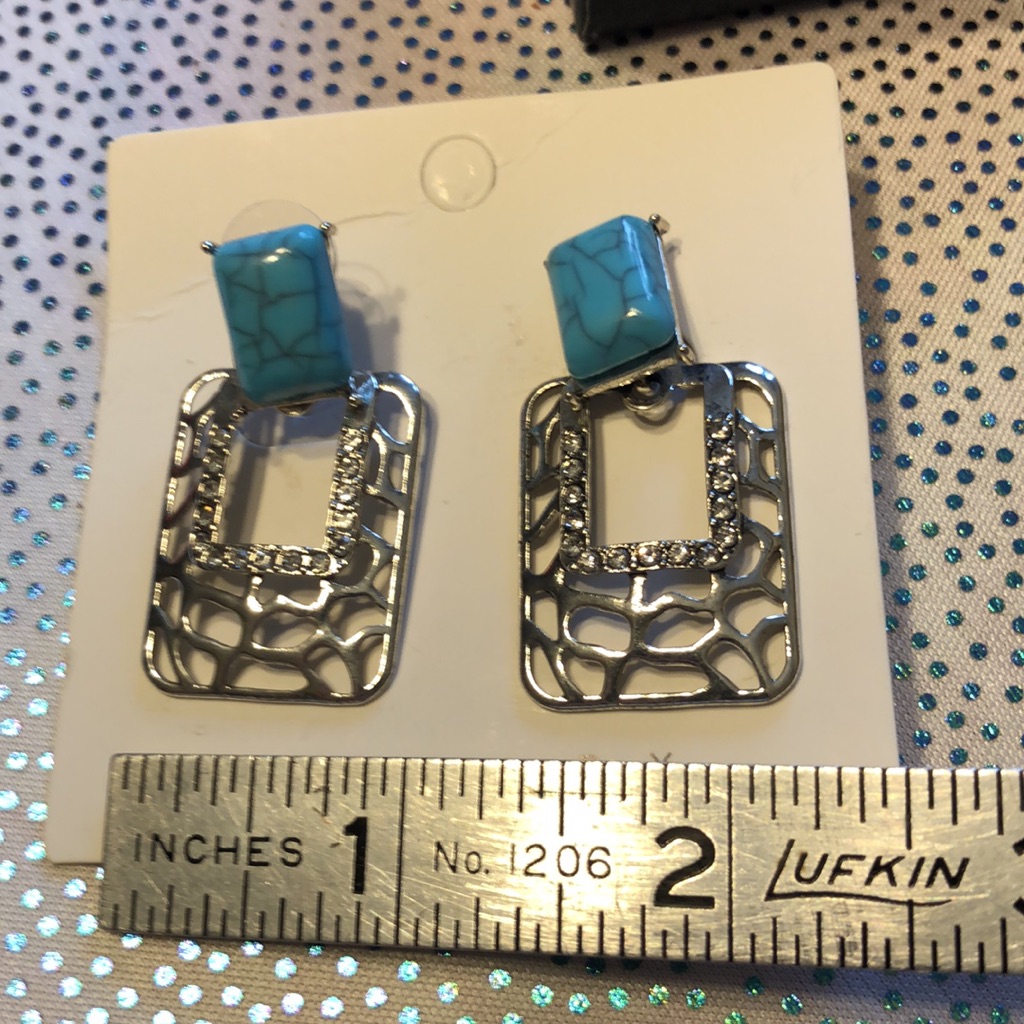 1pair Metallic Rectangle & Rhinestone Decor, Stone Effect Resin Statement